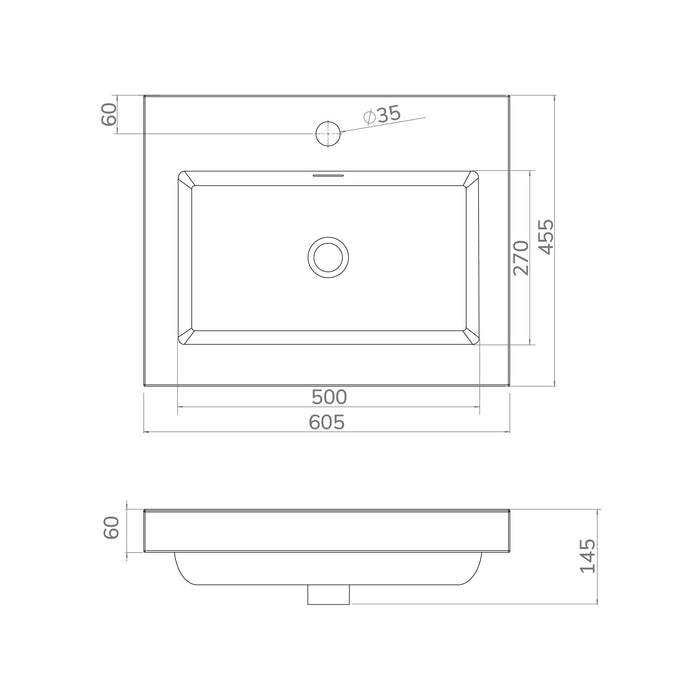 Monocolor Matt Grey Resin Basin 600mm