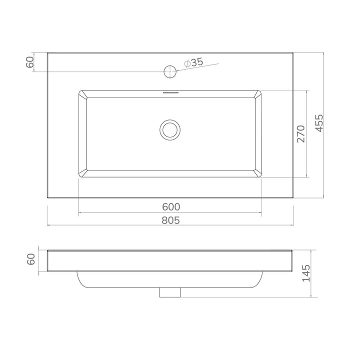 Monocolor Matt Black Resin Basin 800mm