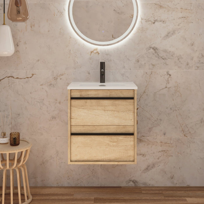 Mattila Noir 500mm Wall Hung Vanity Unit with Matt Black Handles - Rustic Oak