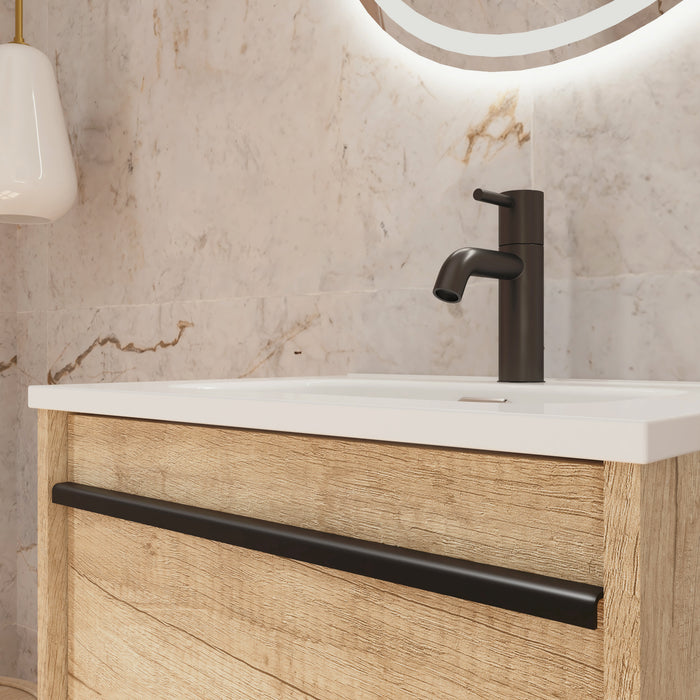 Mattila Noir 500mm Wall Hung Vanity Unit with Matt Black Handles - Rustic Oak