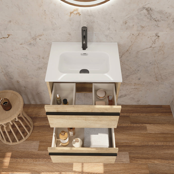 Mattila Noir 500mm Wall Hung Vanity Unit with Matt Black Handles - Rustic Oak