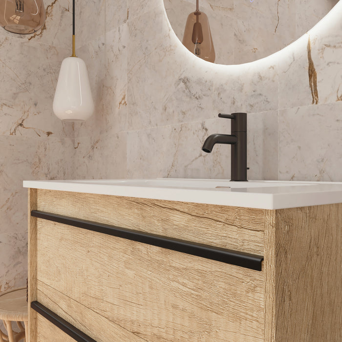 Mattila Noir 800mm Floorstanding Vanity Unit with Matt Black Handles - Rustic Oak