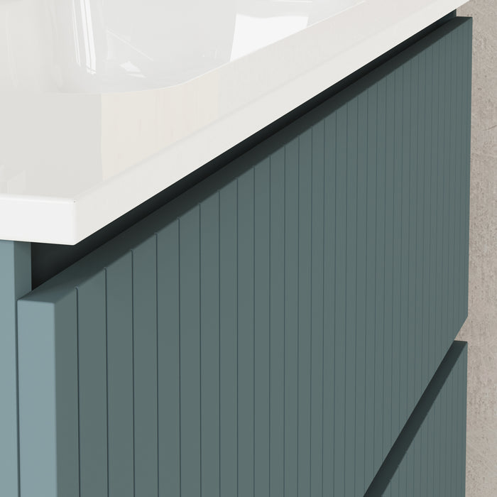 Linea Ocean Blue Fluted Double Drawer Wall Hung Vanity Unit Including Basin 1000mm x 460mm
