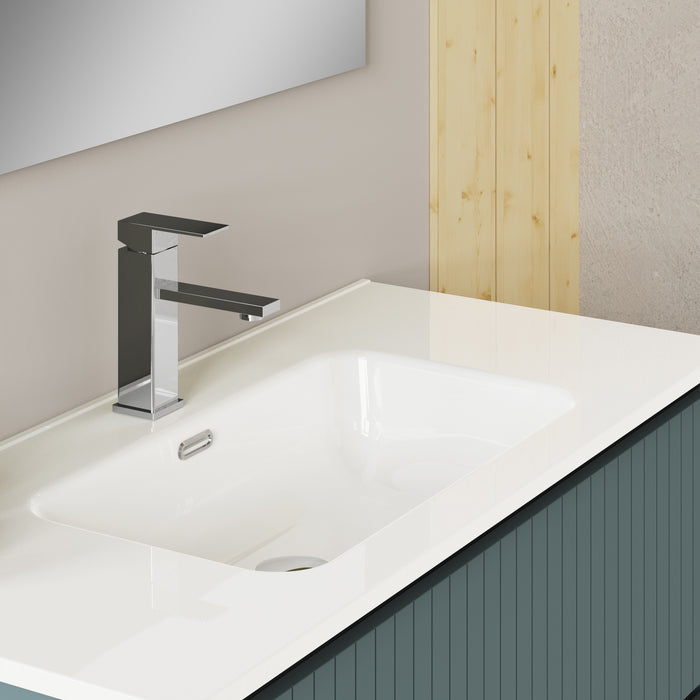 Linea Ocean Blue Fluted Double Drawer Wall Hung Vanity Unit Including Basin 1000mm x 460mm