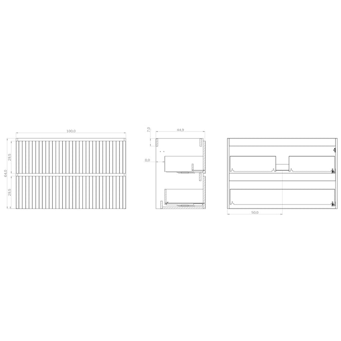 Banyetti Linea Matt Black Ribbed Double Drawer Wall Hung Vanity Unit 1000mm x 460mm