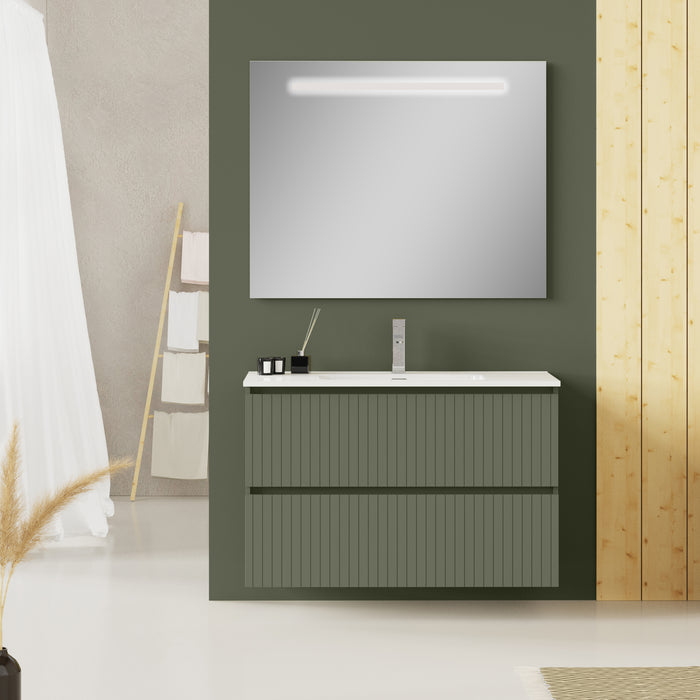 Banyetti Linea Muscat Sage Ribbed Double Drawer Wall Hung Vanity Unit 1000mm x 460mm