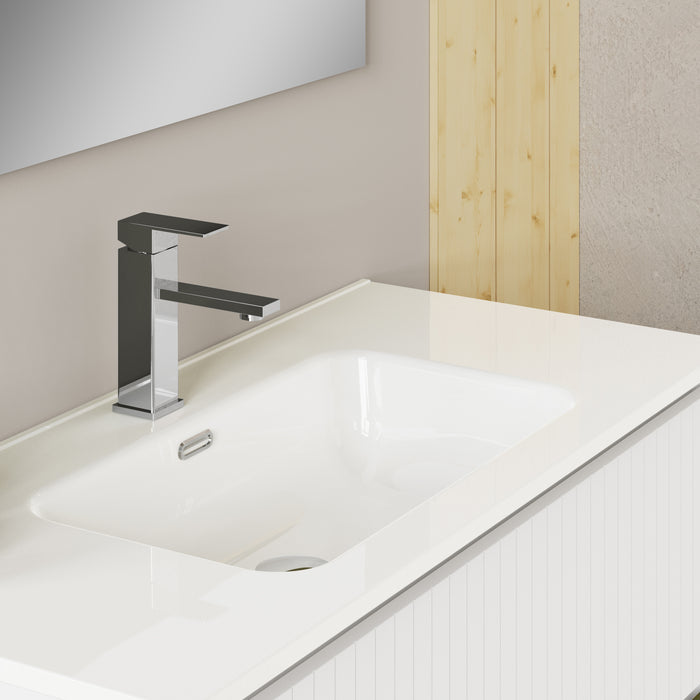 Linea Matt White Fluted Double Drawer Wall Hung Vanity Unit Including Basin 1000mm x 460mm