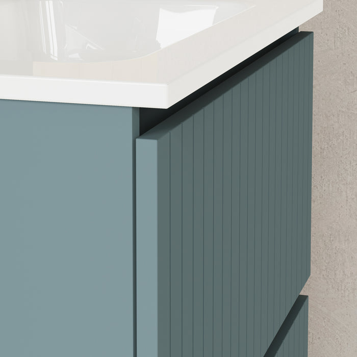 Banyetti Linea Ocean Blue Ribbed Double Drawer Wall Hung Vanity Unit 600mm x 460mm