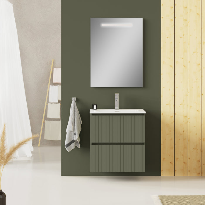 Linea Muscat Sage Fluted Double Drawer Wall Hung Vanity Unit Including Basin 600mm x 460mm