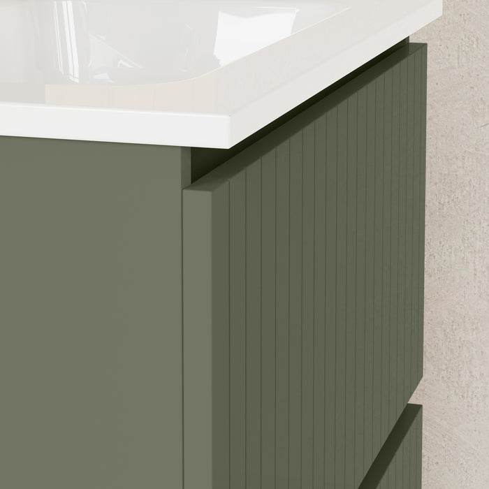 Banyetti Linea Muscat Sage Ribbed Double Drawer Wall Hung Vanity Unit 600mm x 460mm
