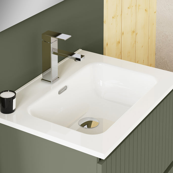 Linea Muscat Sage Fluted Double Drawer Wall Hung Vanity Unit Including Basin 600mm x 460mm