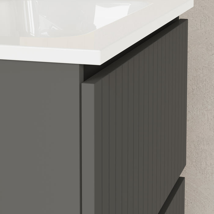 Linea Matt Grey Fluted Double Drawer Wall Hung Vanity Unit Including Basin 600mm x 460mm