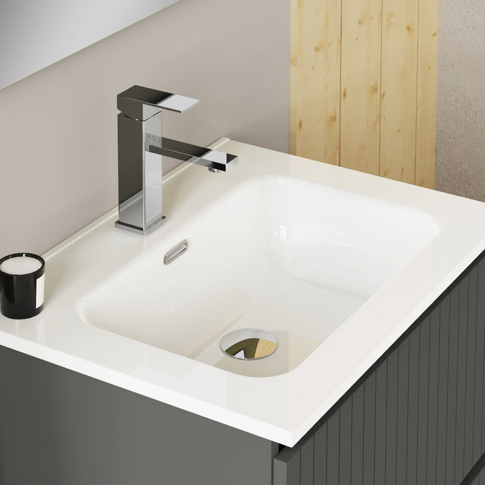 Linea Matt Grey Fluted Double Drawer Wall Hung Vanity Unit Including Basin 600mm x 460mm