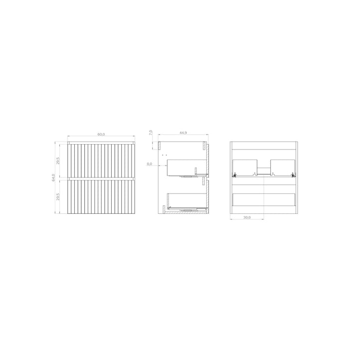 Banyetti Linea Matt Grey Ribbed Double Drawer Wall Hung Vanity Unit 600mm x 460mm