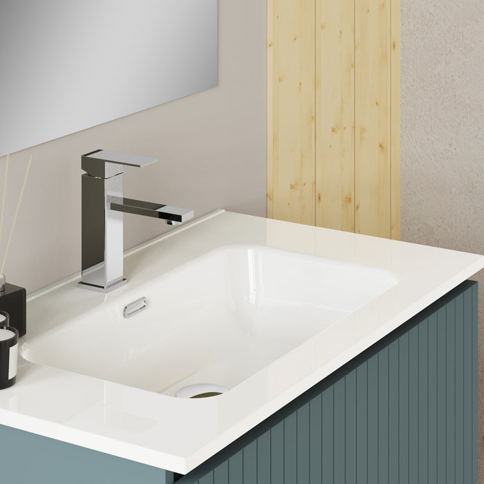 Linea Ocean Blue Fluted Double Drawer Wall Hung Vanity Unit Including Basin 800mm x 460mm