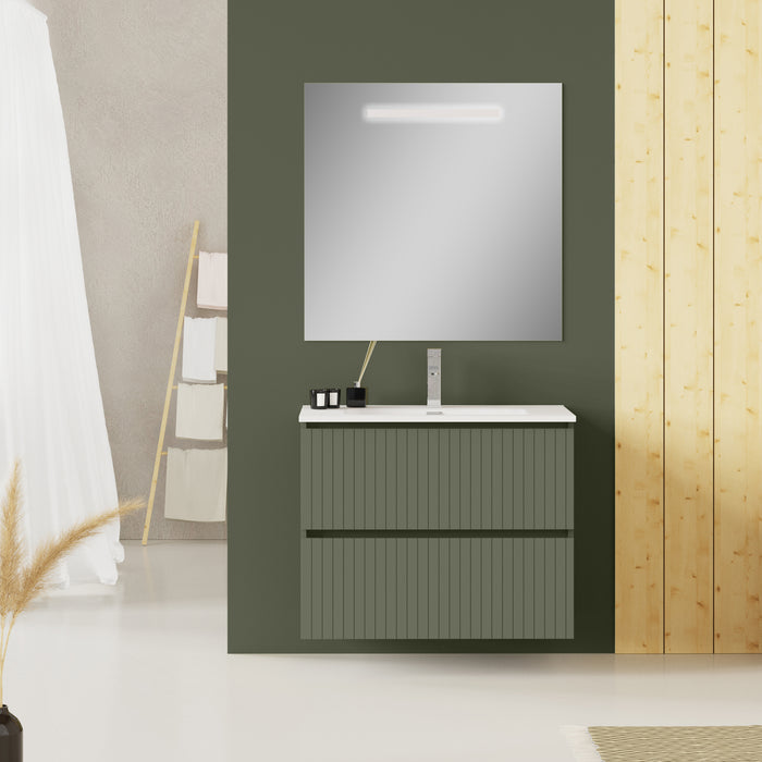 Banyetti Linea Muscat Sage Ribbed Double Drawer Wall Hung Vanity Unit 800mm x 460mm