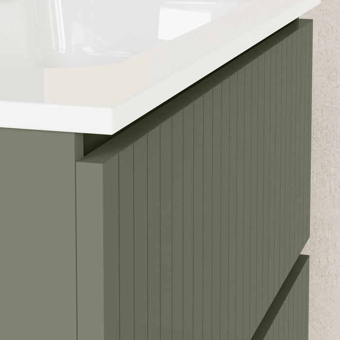 Banyetti Linea Muscat Sage Ribbed Double Drawer Wall Hung Vanity Unit 800mm x 460mm