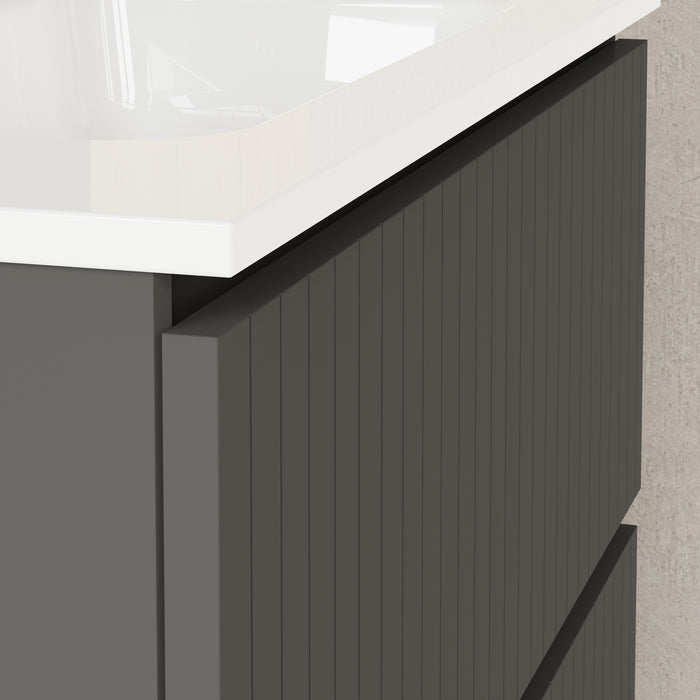 Linea Matt Grey Fluted Double Drawer Wall Hung Vanity Unit Including Basin 800mm x 460mm
