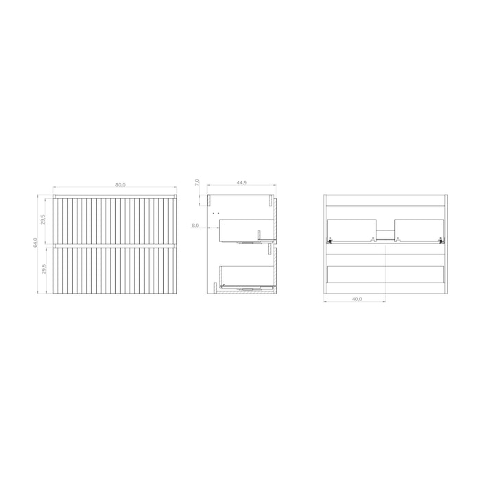 Banyetti Linea Matt Grey Ribbed Double Drawer Wall Hung Vanity Unit 800mm x 460mm