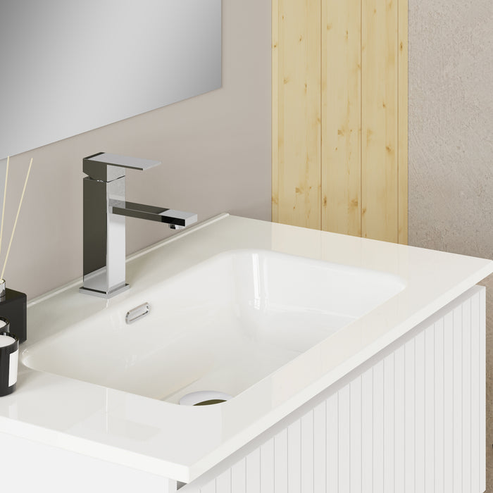 Linea Matt White Fluted Double Drawer Wall Hung Vanity Unit Including Basin 800mm x 460mm