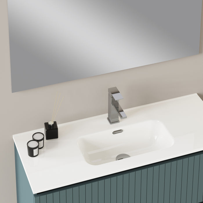 Linea Ocean Blue Fluted Double Drawer Wall Hung Vanity Unit Including Basin 1000mm x 390mm