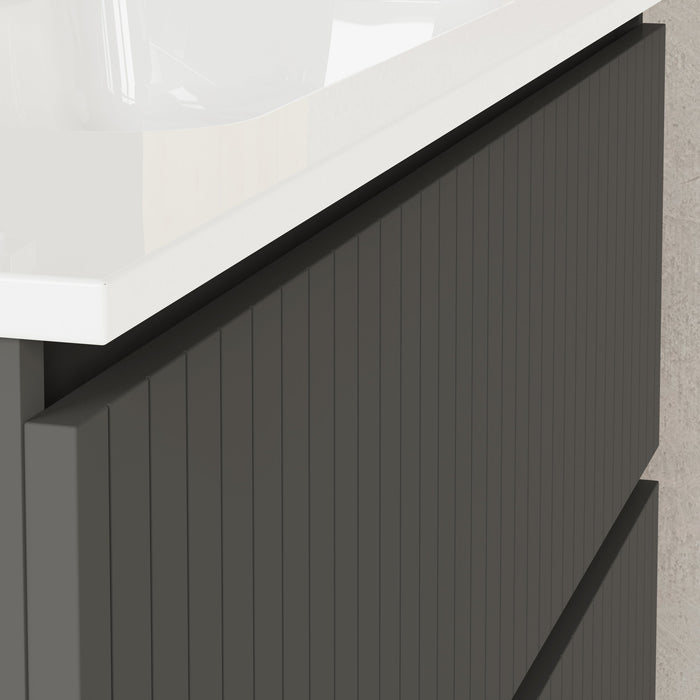Banyetti Linea Matt Grey Ribbed Double Drawer Wall Hung Vanity Unit 1000mm x 460mm