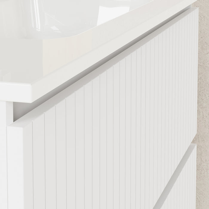 Linea Matt White Fluted Double Drawer Wall Hung Vanity Unit Including Basin 1000mm x 390mm