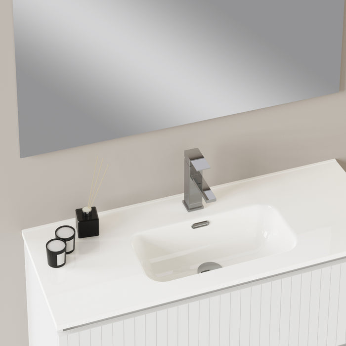 Linea Matt White Fluted Double Drawer Wall Hung Vanity Unit Including Basin 1000mm x 390mm
