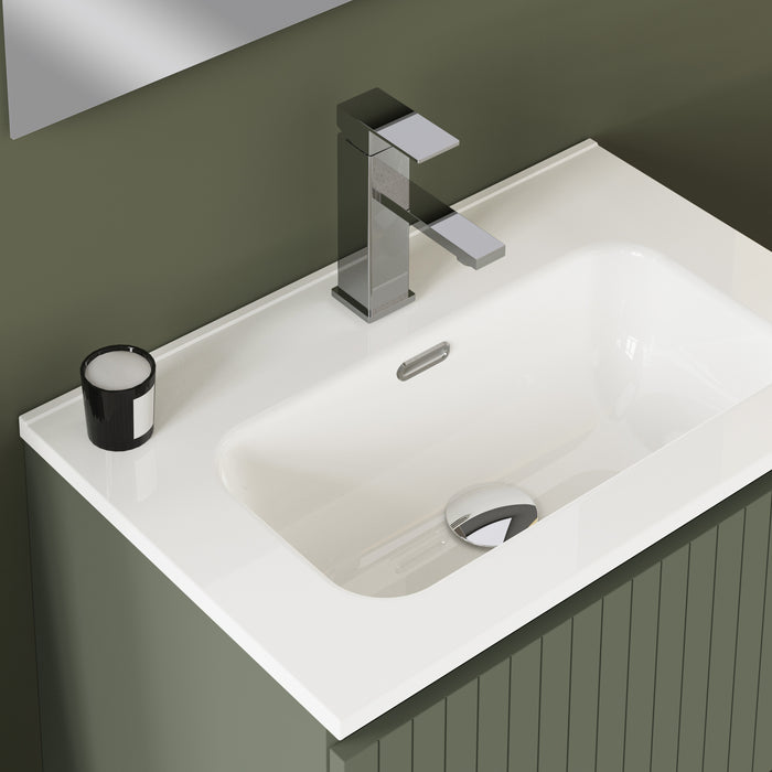 Linea Muscat Sage Fluted Double Drawer Wall Hung Vanity Unit Including Basin 600mm x 390mm