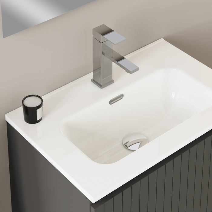 Linea Matt Grey Fluted Double Drawer Wall Hung Vanity Unit Including Basin 600mm x 390mm