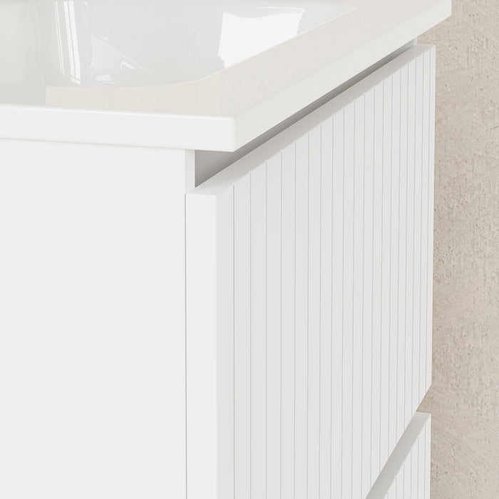 Linea Matt White Fluted Double Drawer Wall Hung Vanity Unit Including Basin 600mm x 390mm