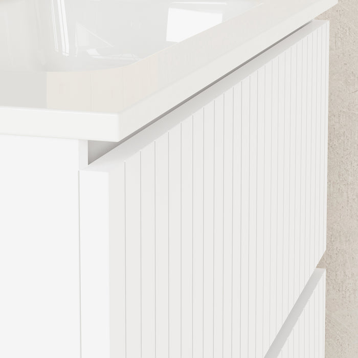 Linea Matt White Fluted Double Drawer Wall Hung Vanity Unit Including Basin 800mm x 390mm