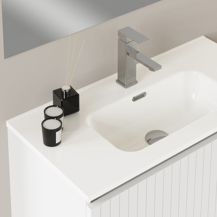 Linea Matt White Fluted Double Drawer Wall Hung Vanity Unit Including Basin 800mm x 390mm