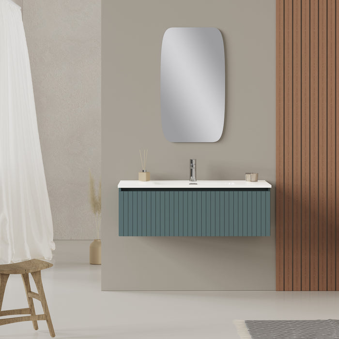Linea Ocean Blue Fluted Wall Hung Vanity Unit Including Basin 1000mm x 390mm