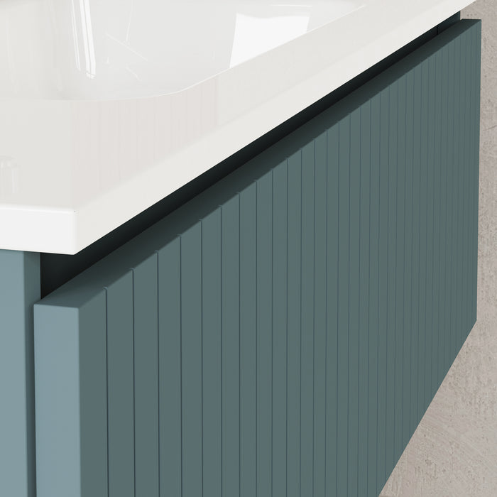 Linea Ocean Blue Fluted Wall Hung Vanity Unit Including Basin 1000mm x 390mm