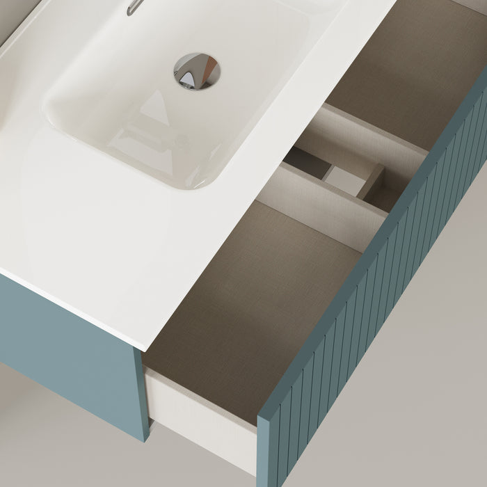 Linea Ocean Blue Fluted Wall Hung Vanity Unit Including Basin 1000mm x 390mm