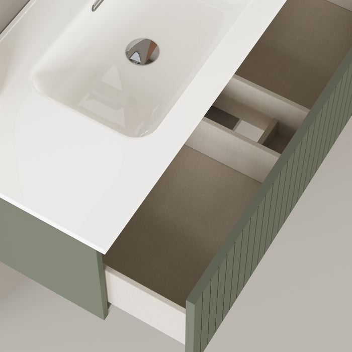 Linea Muscat Sage Fluted Wall Hung Vanity Unit Including Basin 1000mm x 390mm