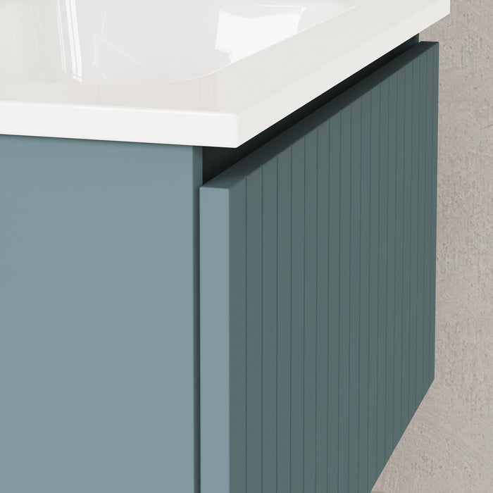 Linea Ocean Blue Fluted Wall Hung Vanity Unit Including Basin 600mm x 390mm