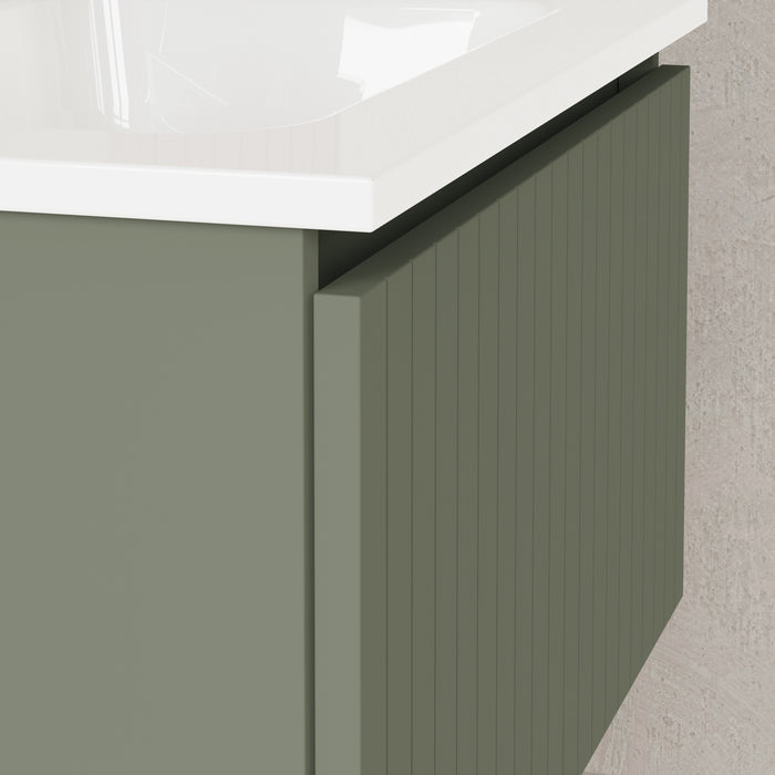 Linea Muscat Sage Fluted Wall Hung Vanity Unit Including Basin 600mm x 390mm