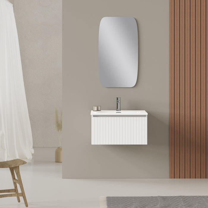 Linea Matt White Fluted Wall Hung Vanity Unit Including Basin 600mm x 460mm