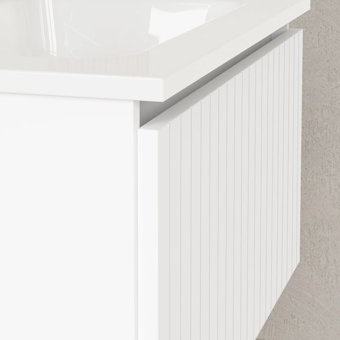Linea Matt White Fluted Wall Hung Vanity Unit Including Basin 600mm x 460mm