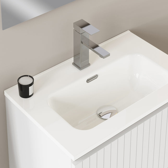 Linea Matt White Fluted Wall Hung Vanity Unit Including Basin 600mm x 460mm