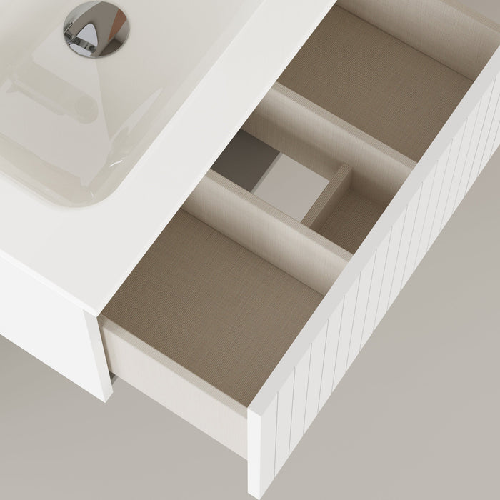 Linea Matt White Fluted Wall Hung Vanity Unit Including Basin 600mm x 460mm