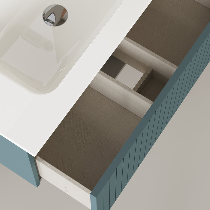 Linea Ocean Blue Fluted Wall Hung Vanity Unit Including Basin 800mm x 390mm