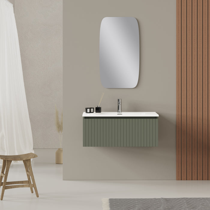 Linea Muscat Sage Fluted Wall Hung Vanity Unit Including Basin 800mm x 390mm
