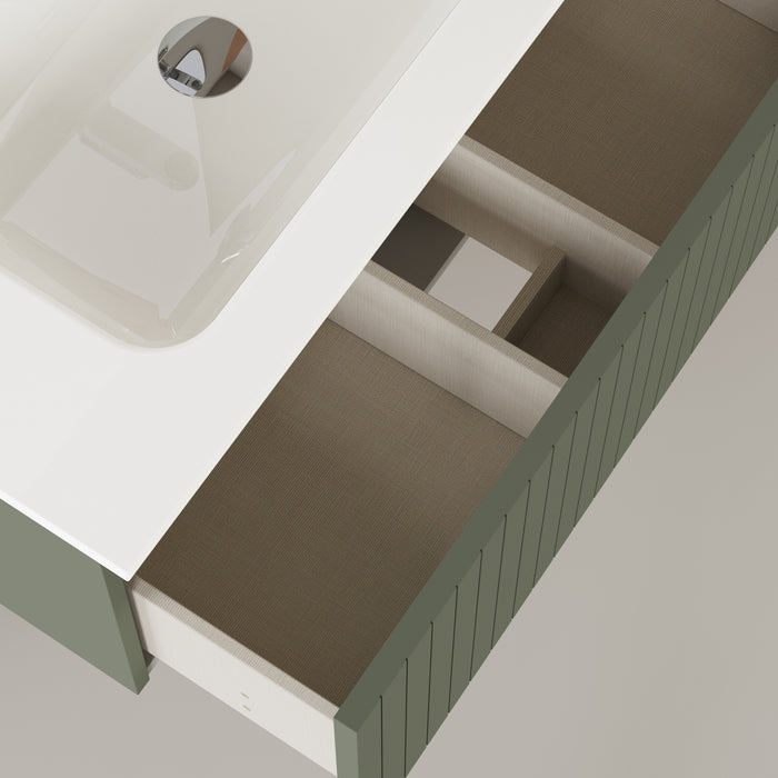 Linea Muscat Sage Fluted Wall Hung Vanity Unit Including Basin 800mm x 390mm