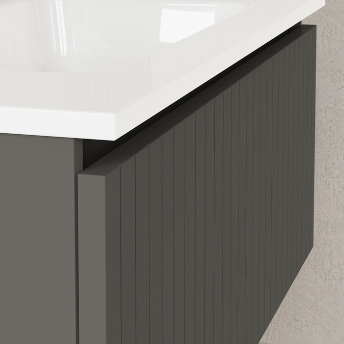 Linea Matt Grey Fluted Wall Hung Vanity Unit Including Basin 800mm x 390mm