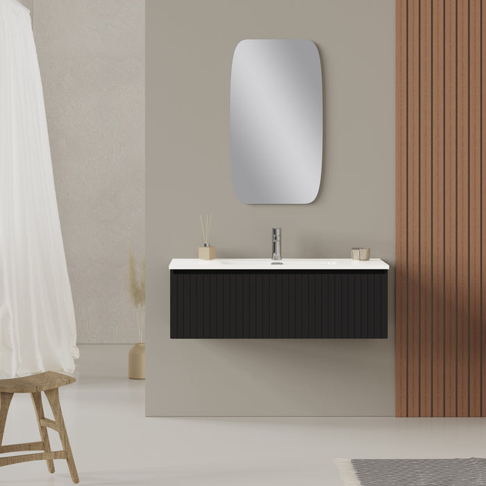 Linea Matt Black Fluted Wall Hung Vanity Unit Including Basin 1000mm x 390mm