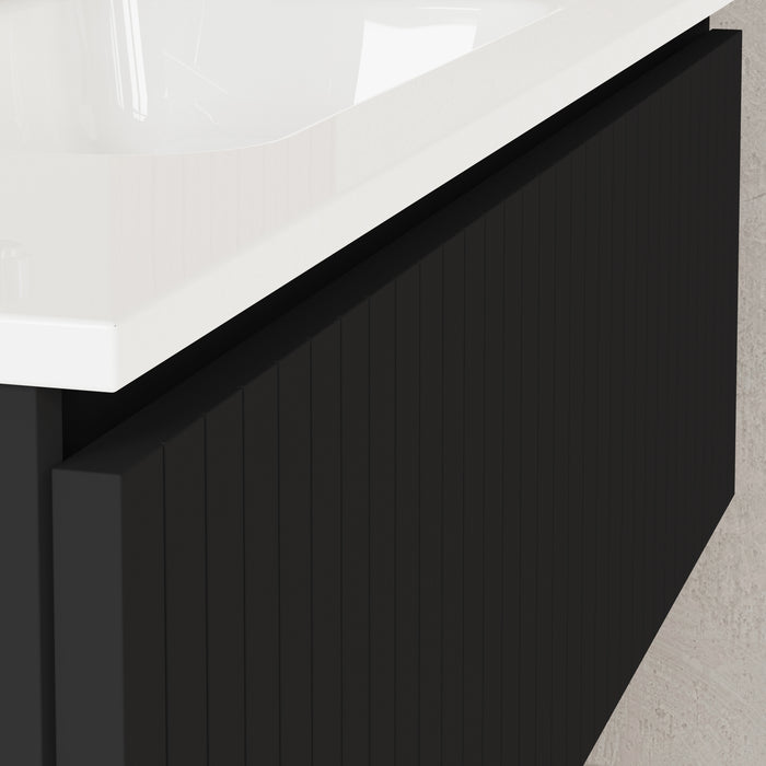 Linea Matt Black Fluted Wall Hung Vanity Unit Including Basin 1000mm x 390mm