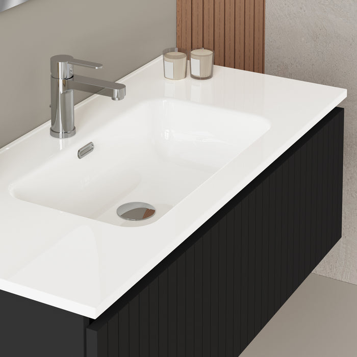 Linea Matt Black Fluted Wall Hung Vanity Unit Including Basin 1000mm x 390mm